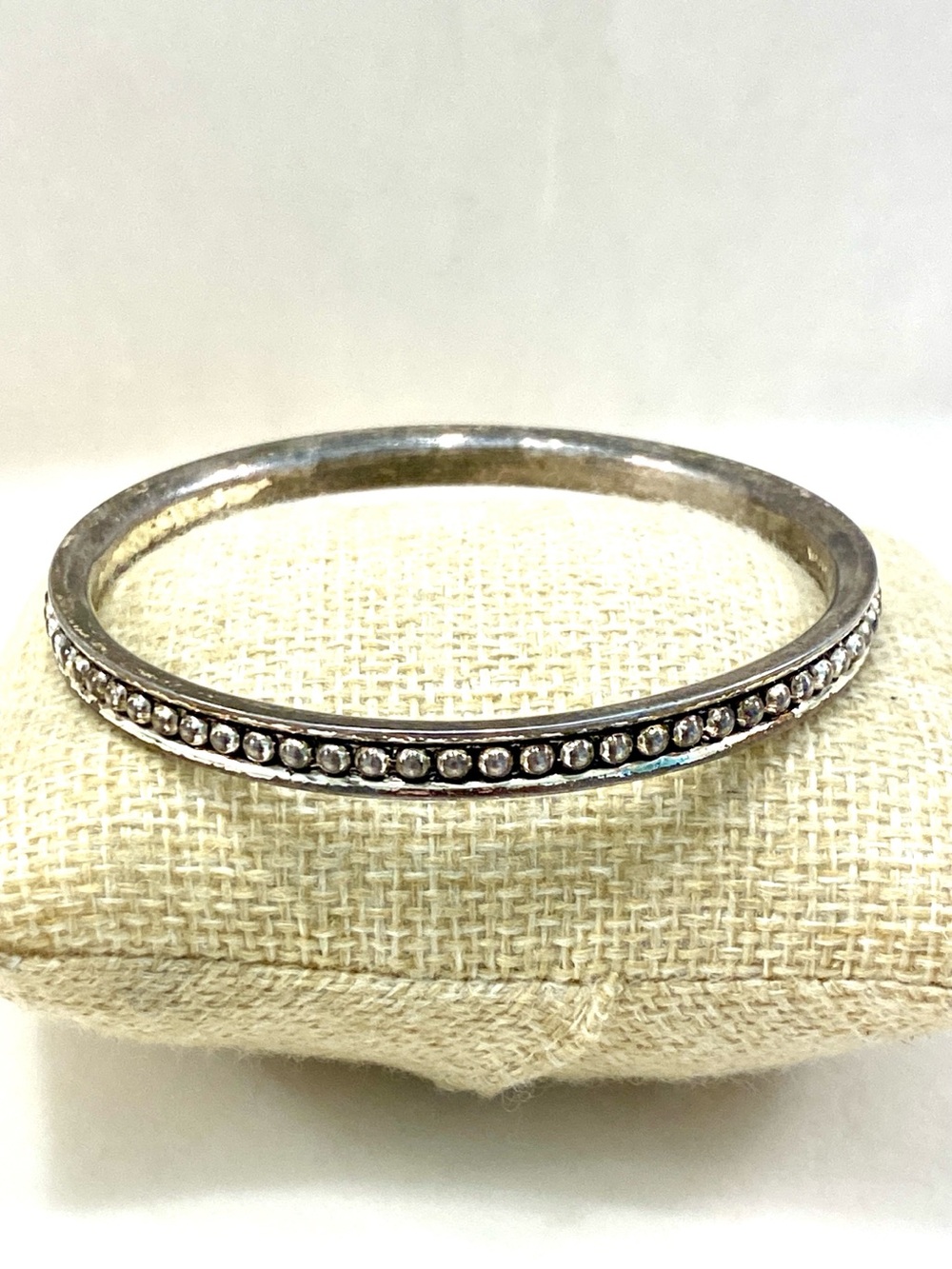 Vintage Antiqued Silver Beaded Caviar Stacking Bangle Bracelet Channel Dot